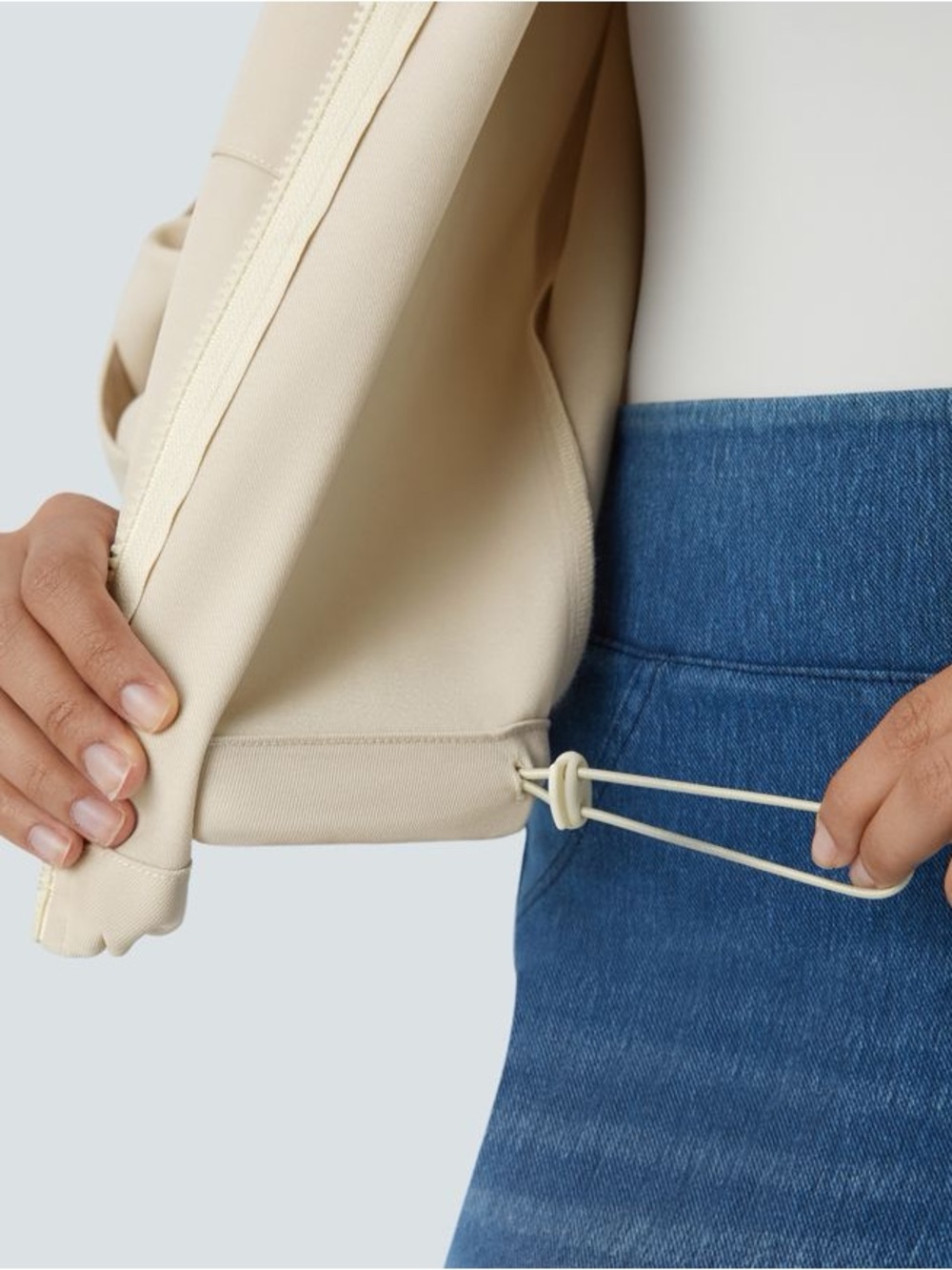 Halara Stand Collar Zip Jacket M Beige Arctic Wolf Drawstring Hem Casual - Picture 7 of 8